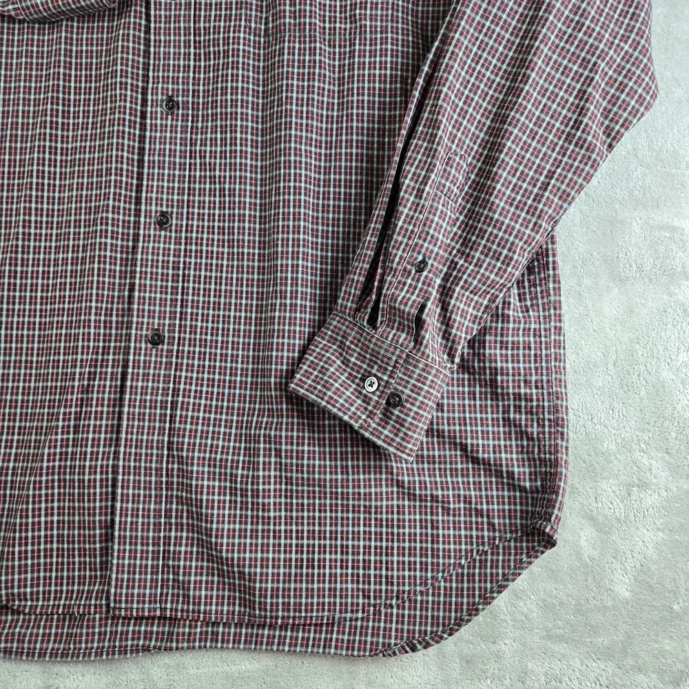 Banana Republic Shirt Mens XL Gray Red Checkered Long Sleeve Casual Career Work